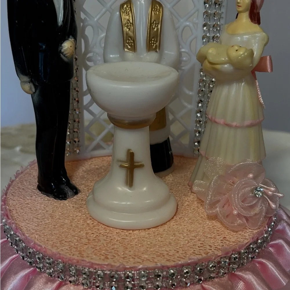 Graceful Pink and White Religious Cake Topper